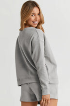 Double Take Full Size Texture Long Sleeve Top and Drawstring Shorts Set - LoveNest Treasures
