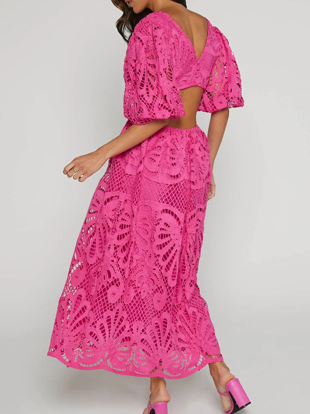 Cutout Back Lace Crochet V-Neck Dress - LoveNest Treasures