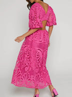 Cutout Back Lace Crochet V-Neck Dress - LoveNest Treasures
