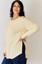 Basic Bae Full Size Ribbed Round Neck Slit T-Shirt - LoveNest Treasures