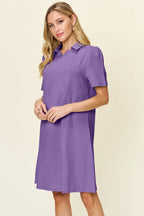 Double Take Full Size Texture Collared Neck Short Sleeve Dress - LoveNest Treasures
