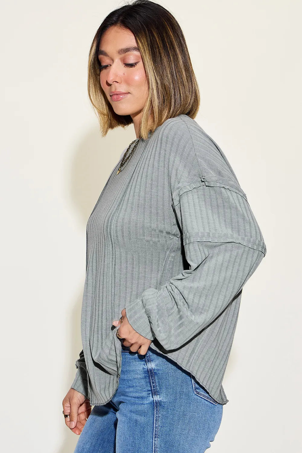 Basic Bae Full Size Ribbed Round Neck Long Sleeve T-Shirt - LoveNest Treasures