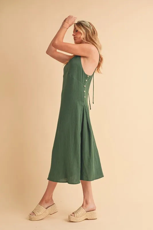 Aemi+Co Side Button Midi Cami Dress - LoveNest Treasures