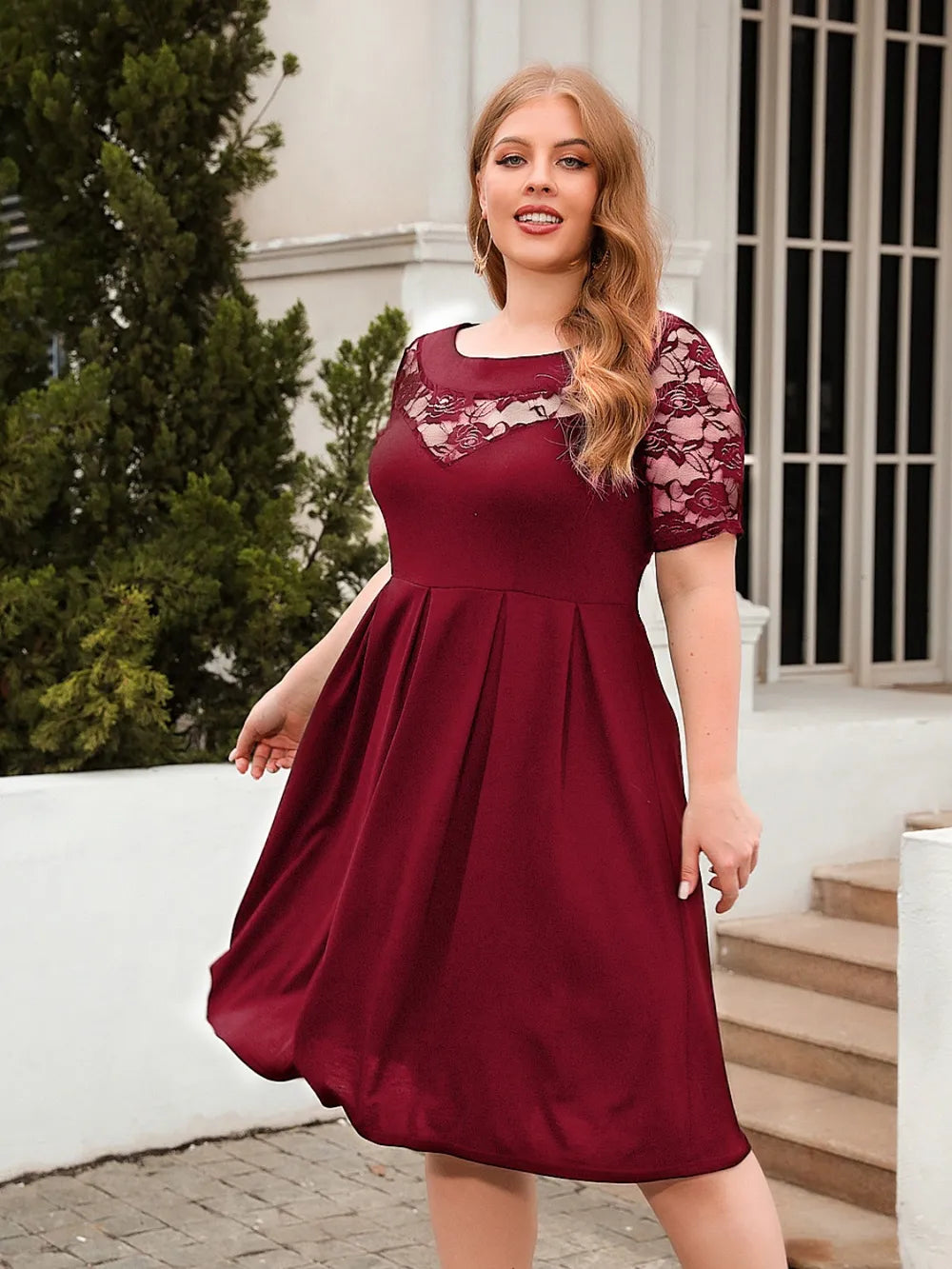 Plus Size Ruched Round Neck Short Sleeve Dress - LoveNest Treasures
