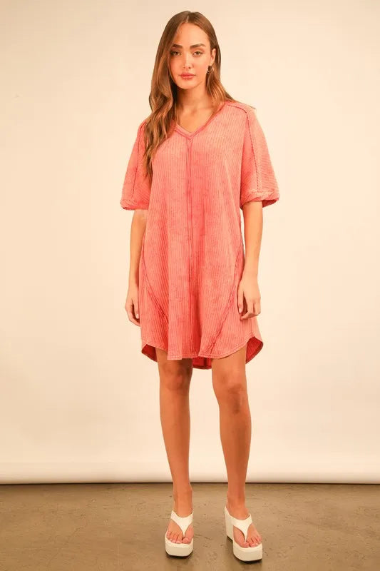 PerFee Plus Size Mineral Washed Ribbed Knit Mini Dress - LoveNest Treasures