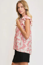Umgee Full Size Botanical Print Babydoll Top Plus Size - LoveNest Treasures