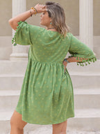 Plus Size Tied Tassel Half Sleeve Mini Dress - LoveNest Treasures