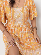 Plus Size Printed Square Neck Short Sleeve Dress - LoveNest Treasures