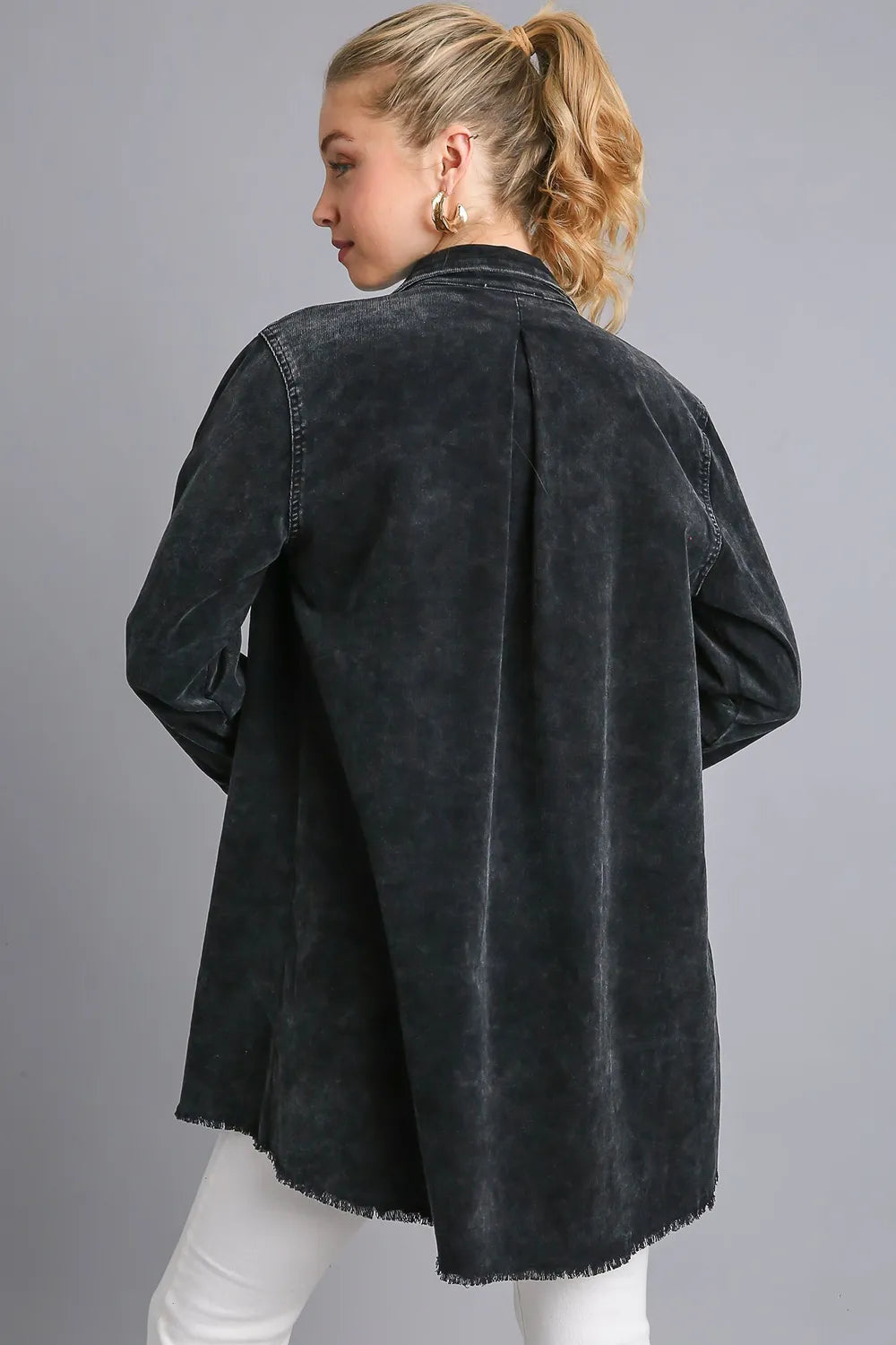 Umgee Raw Hem Button Down Denim Jacket with Chest Pockets - LoveNest Treasures