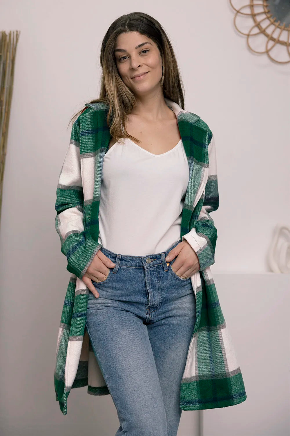 Double Take Full Size Plaid Button Up Lapel Collar Coat - LoveNest Treasures