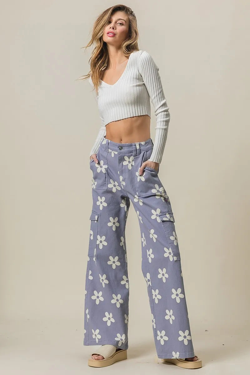 BiBi Flower Printed Side Pocket Wide Pants - LoveNest Treasures