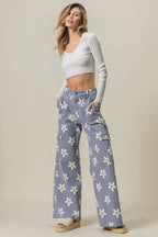BiBi Flower Printed Side Pocket Wide Pants - LoveNest Treasures