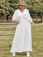 Plus Size Swiss Dot V-Neck Three-Quarter Sleeve Dress - LoveNest Treasures