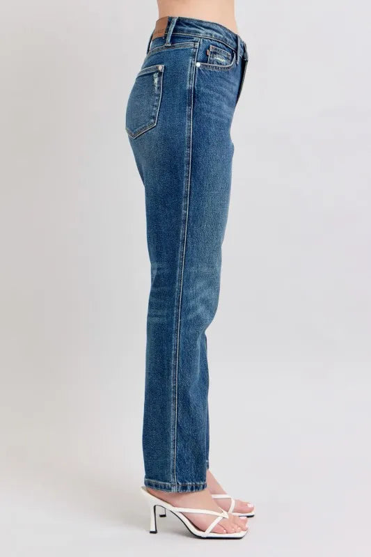 Judy Blue Full Size High Waisted Rigid Magic Non-destroy Straight Leg Jeans Plus Size - LoveNest Treasures