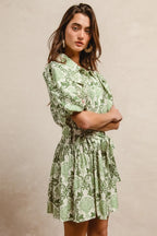 BiBi Tied Floral Short Sleeve Mini Shirt Dress - LoveNest Treasures