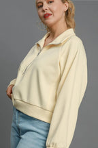 Umgee Full Size Half Zip Cropped Sweatshirt Plus Size - LoveNest Treasures