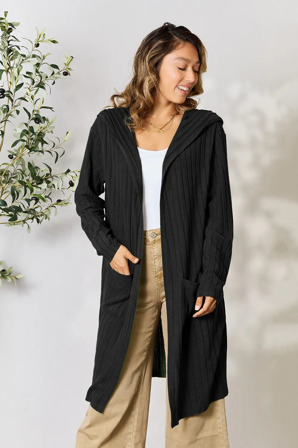 Basic Bae Full Size Hooded Sweater Cardigan - LoveNest Treasures