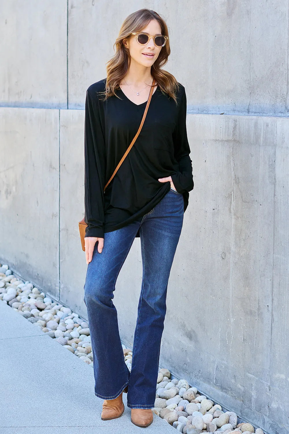 Basic Bae Full Size V-Neck Long Sleeve Top - LoveNest Treasures