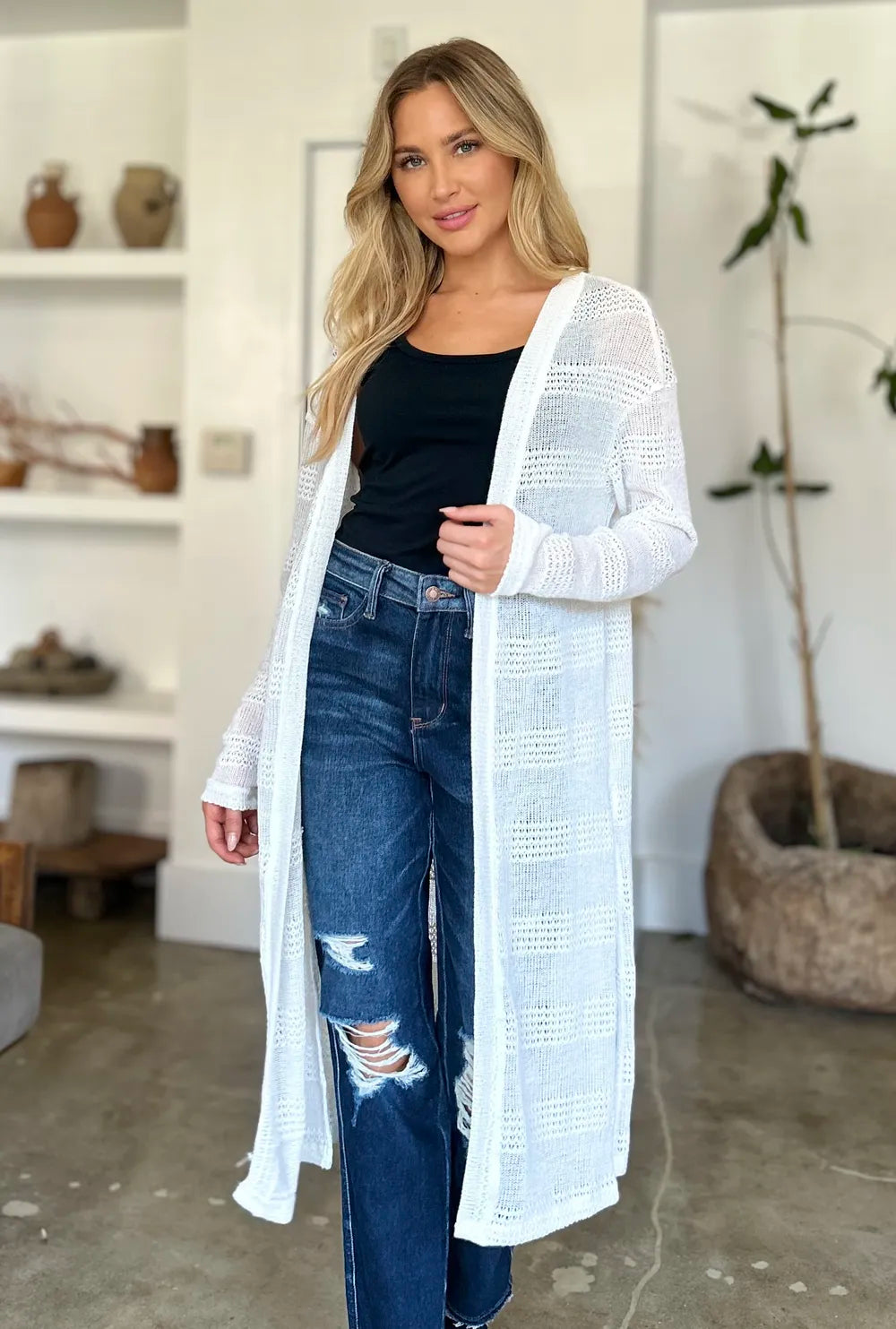 Double Take Full Size Open Front Longline Cardigan - LoveNest Treasures