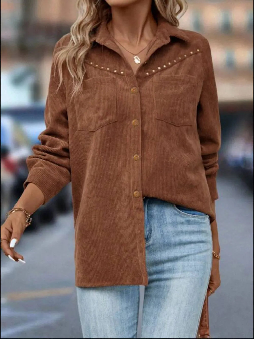 Button Down Long Sleeve Shacket - LoveNest Treasures