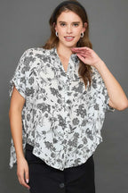 Umgee Full Size Two Tone Floral Print Top Plus Size - LoveNest Treasures