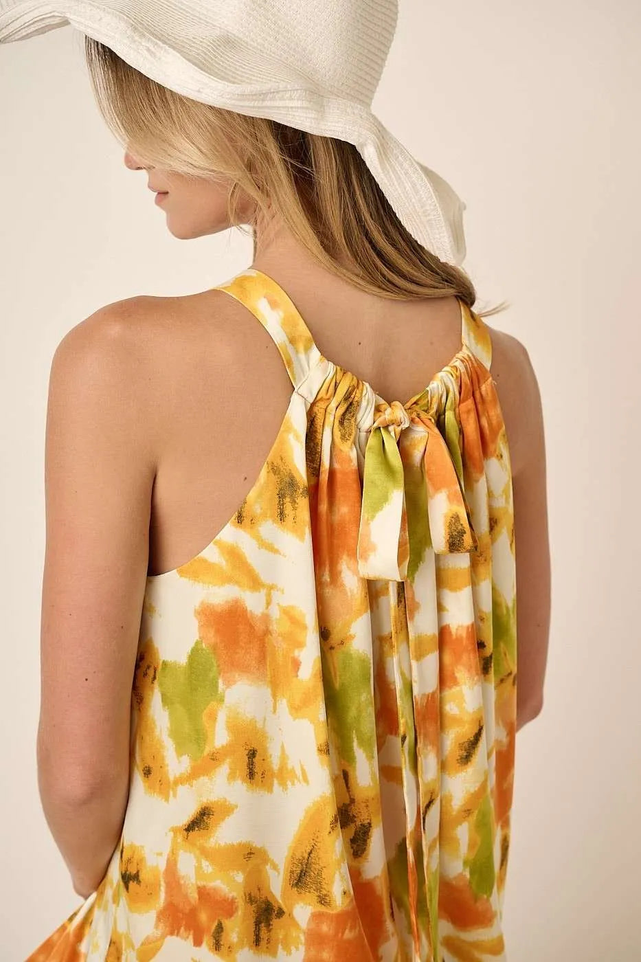 Mittoshop Watercolor Print Halter Neck Satin Maxi Dress - LoveNest Treasures