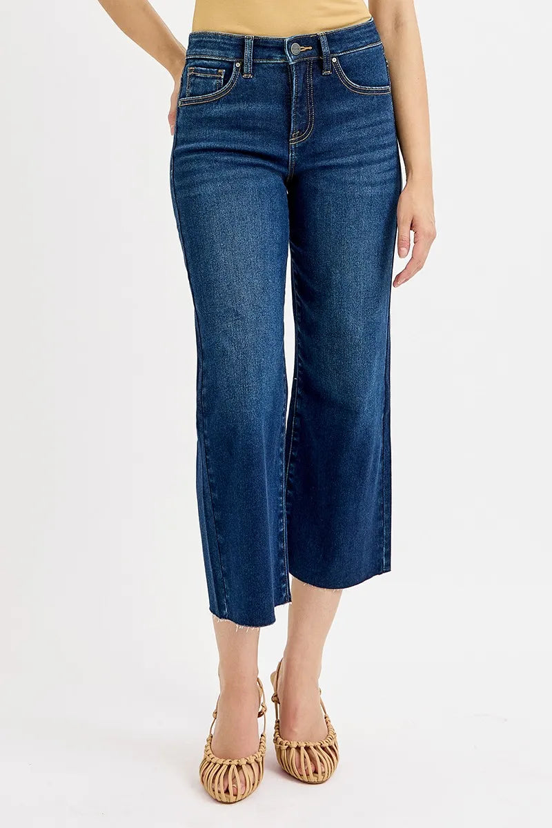 RISEN Full Size Tummy Control High Rise Crop Wide Jeans Plus Size - LoveNest Treasures