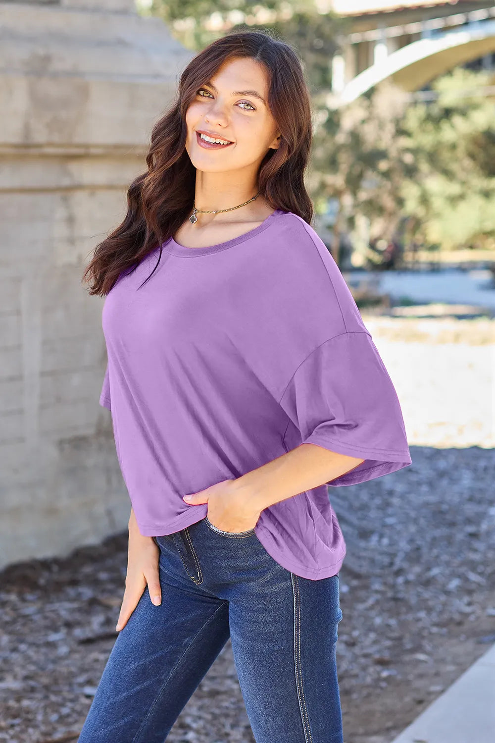 Basic Bae Bamboo Full Size Round Neck Drop Shoulder T-Shirt - LoveNest Treasures