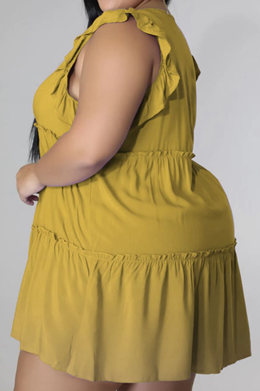 Plus Size V-Neck Frill Trim Mini Dress - LoveNest Treasures