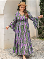 Plus Size Printed V-Neck Long Sleeve Maxi Dress - LoveNest Treasures