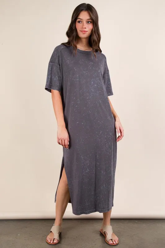 PerFeePlus Size Mineral Washed Casual Comfy Midi Dress - LoveNest Treasures