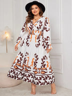 Honey Plus Size Printed Surplice Flounce Sleeve Dress - LoveNest Treasures