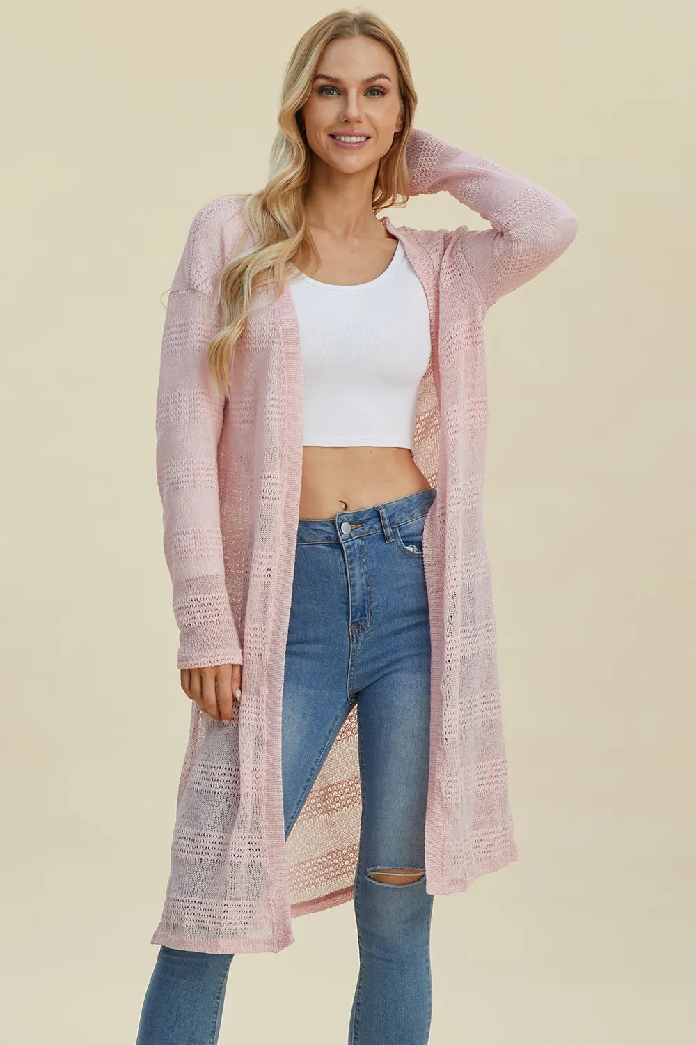 Double Take Full Size Open Front Longline Cardigan - LoveNest Treasures