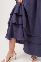And The Why Washed Cotton Gauze Fringe Detail Tiered Dress - LoveNest Treasures