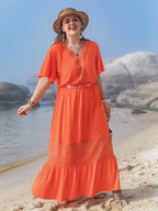 Plus Size V-Neck Flutter Sleeve Maxi Dress - LoveNest Treasures