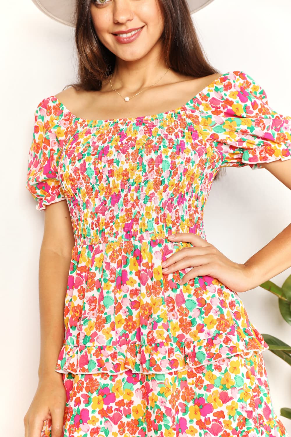 Devine Smocked Sweetheart Neck Flounce Sleeve Mini Dress - LoveNest Treasures