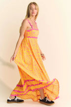 Davi & Dani Geo 2 Tone Printed Wavi Trim Tiered Maxi Dress - LoveNest Treasures