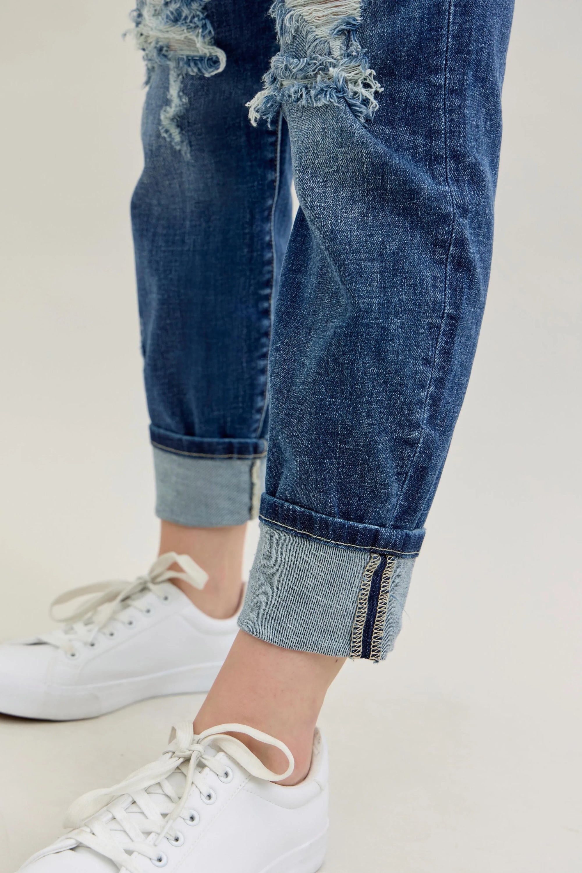 Judy Blue Full Size Mid Rise Cuffed Destroy Bf Jeans Plus Size - LoveNest Treasures