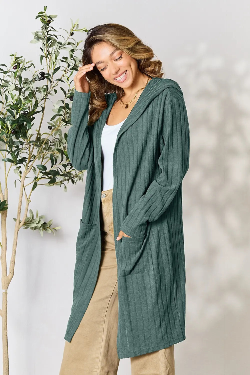 Basic Bae Full Size Hooded Sweater Cardigan - LoveNest Treasures