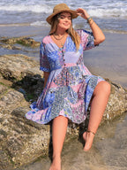 Plus Size Printed V-Neck Tiered Mini Dress - LoveNest Treasures