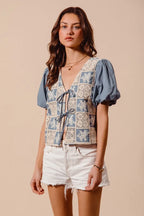 SO ME Crochet Lace Tie Front V Neck Blouse Top - LoveNest Treasures