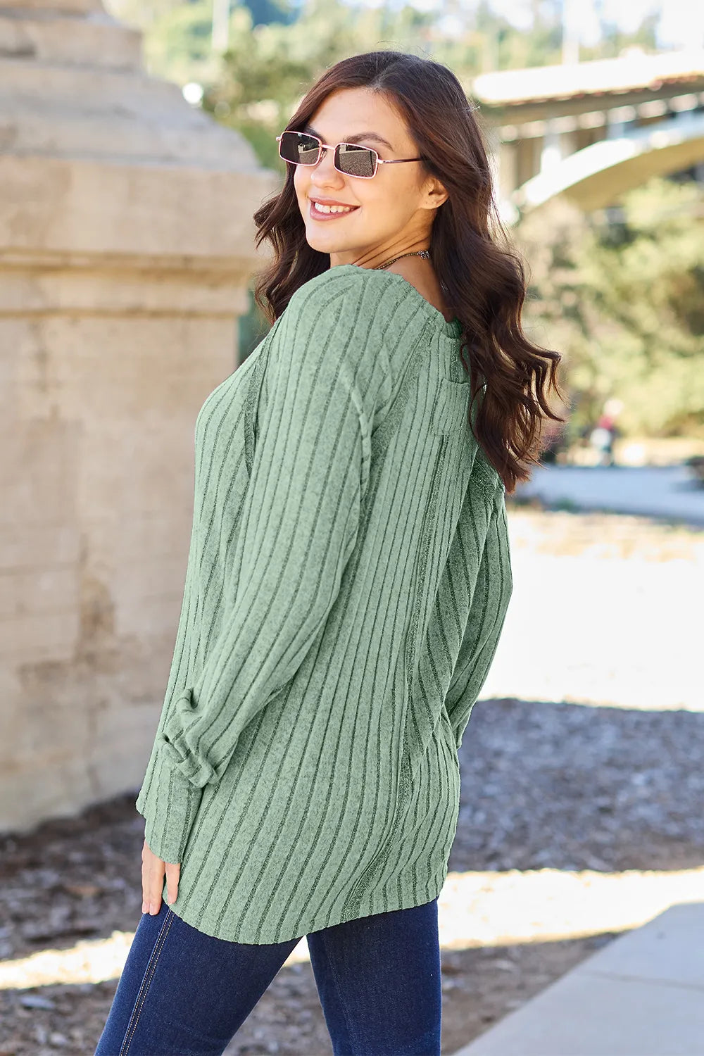 Basic Bae Full Size Ribbed Round Neck Long Sleeve Knit Top - LoveNest Treasures