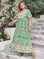 Plus Size Floral Tie Neck Flutter Sleeve Maxi Dress - LoveNest Treasures