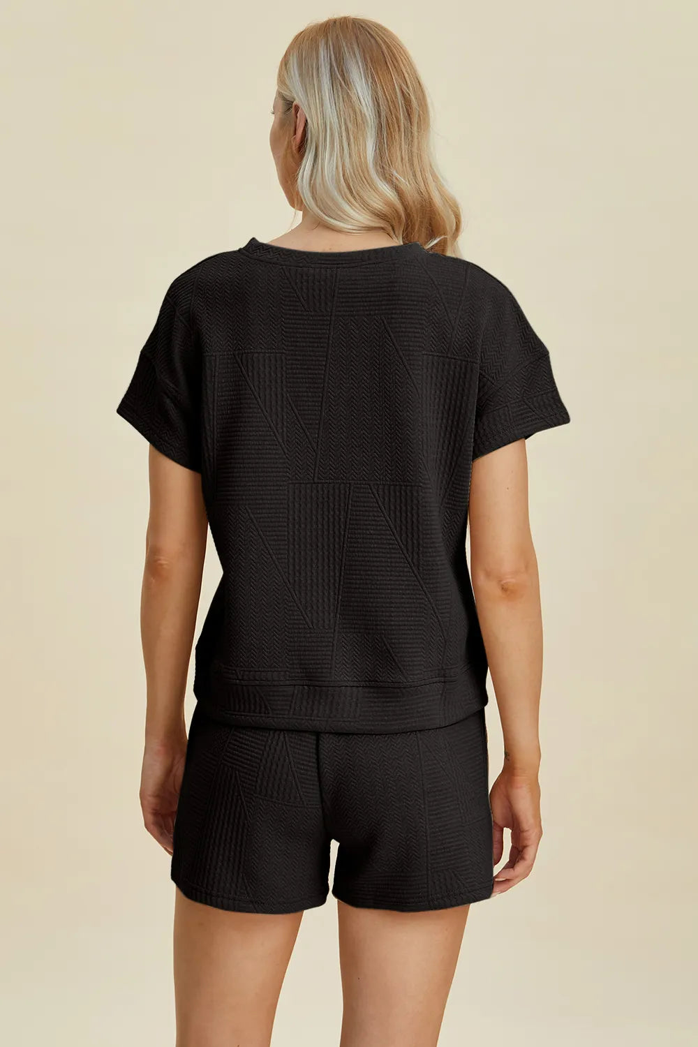 Double Take Full Size Texture Short Sleeve Top and Shorts Set - LoveNest Treasures