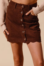 SO ME Scallop Buttoned Front Corduroy Mini Skirt - LoveNest Treasures