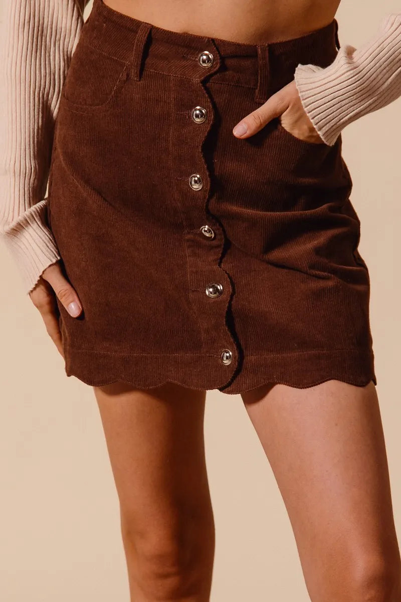SO ME Scallop Buttoned Front Corduroy Mini Skirt - LoveNest Treasures