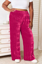 Double Take Full Size High Waist Tiered Shirring Velvet Wide Leg Pants - LoveNest Treasures