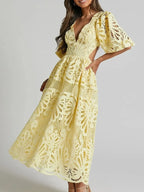 Cutout Back Lace Crochet V-Neck Dress - LoveNest Treasures