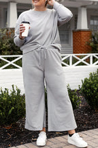 Double Take Full Size Textured Long Sleeve Top and Drawstring Pants Set - LoveNest Treasures