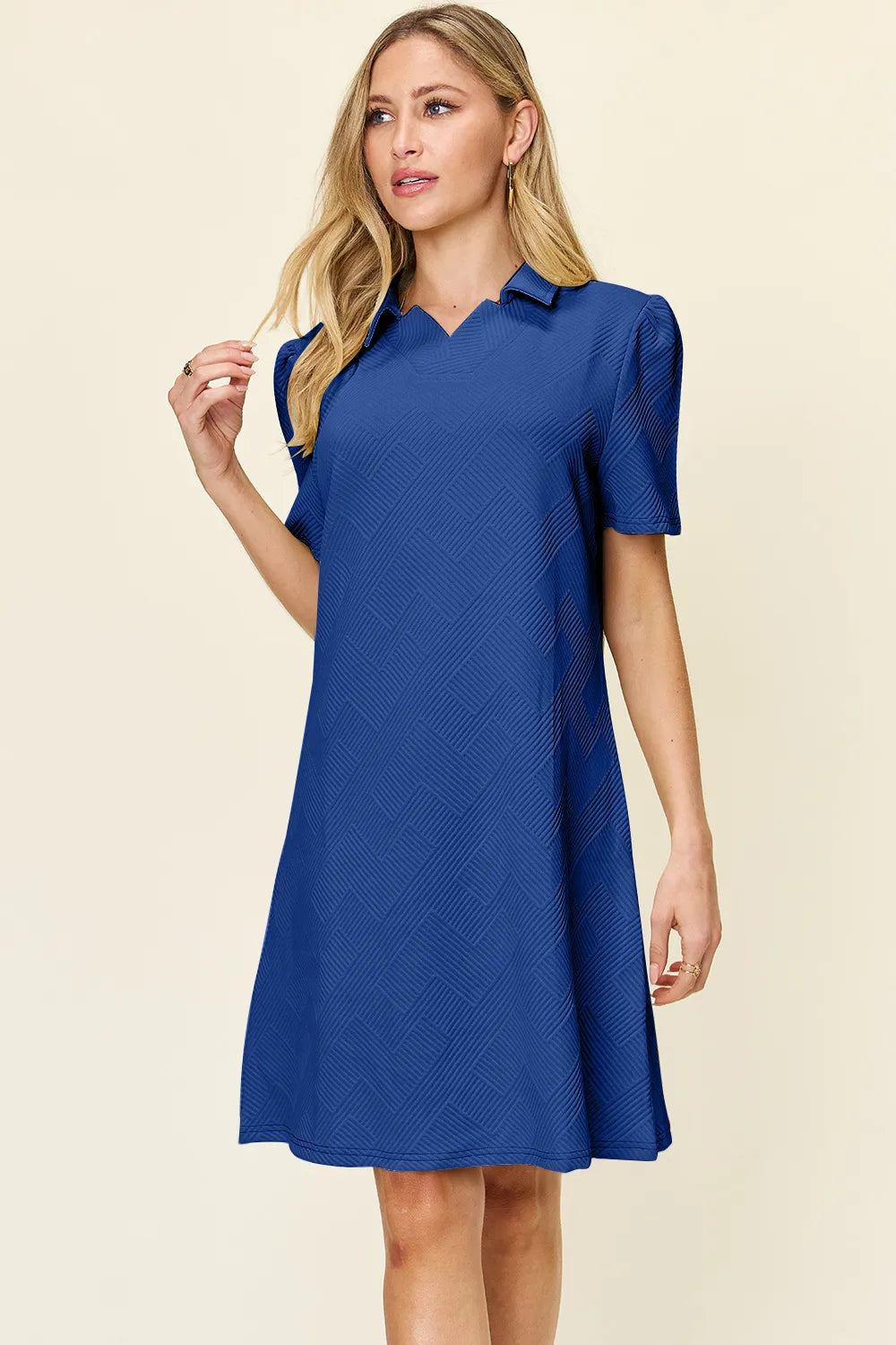 Double Take Full Size Texture Collared Neck Short Sleeve Dress - LoveNest Treasures